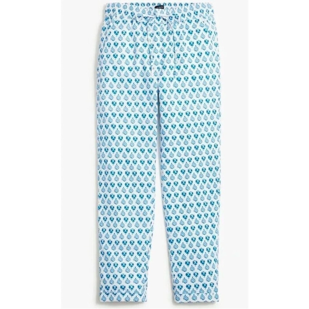 J. Crew Women's Linen Blue White Floral Elastic Waistband Pants Size 6